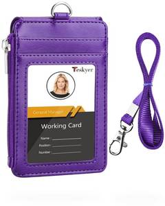 lot 8244 image: Teskyer Badge Holder with Side Zip Pocket, Multiple Card Slots Leather ID Holder Wallet with Neck Lanyard for Office Staffs, TeachersStudents, Couriers, Workers, Purple