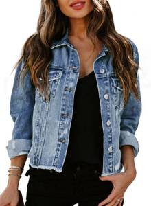 lot 8247 image: Sidefeel Womenfts Denim Jacket 2025 Spring Outfits Oversized Distressed Jean Jacket Ripped Shackets Coat Small Iceland Blue