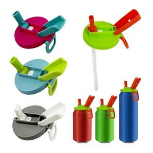 lot 8253 image: 4 Pack Soda Can Lids with Straws, Reusable Silicone Can Covers for Soda, BPA-Free, Spill-Proof and Airtight Seal,Fits Standard 12oz Cans Soda, Beer, Juice, Easy to Use, (Colour mixture)