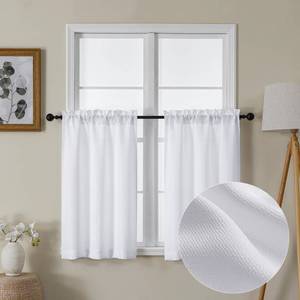 lot 8259 image: Lecloud Bessie White Kitchen Curtains 36 Inch Length 2 Panels Set, Faux Linen Textured Tier Curtains Short, Light-filtering Small Cafe Curtain Window Treatments for Basement Bathroom, Each 30 W x 36 L