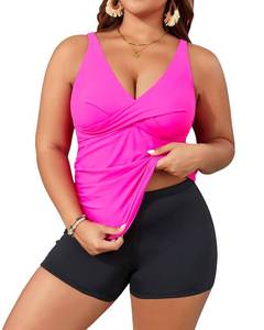 lot 8267 image: Aqua Eve Plus Size Tankini with Shorts Two Piece Swimsuits Tummy Control Bathing Suits for Women Hot Pink and Black 16W