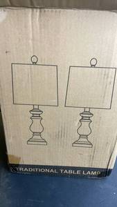 lot 9891 image: Traditional Table Lamp Set with Square Shades