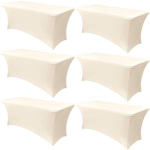 lot 9892 image: Obstal 6 Pack Stretch Spandex Table Covers for 8 Foot Tables - 8 FT Universal Rectangular Fitted Tablecloth Protector for Wedding, Banquet, Party (Cream, 96 Length x 30 Width x 30 Height Inches)
