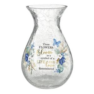 lot 9895 image: Lillian Rose Crackle Glass Memorial Flower Vase with Sympathy Verse