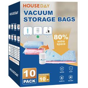 lot 9897 image: HOUSE DAY 10 Medium Vacuum Seal Bags For Clothing Travel, 80percent Space Saving Travel Vacuum Bags with Electric Pump, Vacuum Storage Bags For Clothes, Blankets, Moving, Camping, Toys, Reusable and Durable