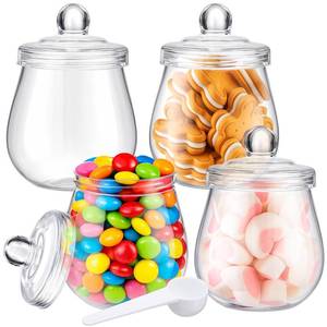 lot 9915 image: Nuogo 4 Pcs Plastic Candy and Cookie Jars with Lids Clear Cookie Container Candy Jars Large Airtight Apothecary Storage Organization for Wedding Home Kitchen Bar (Classic,16 oz)