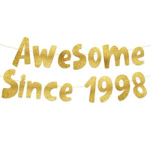 lot 10451 image: Pre-Strung Awesome Since 1998 Gold Glitter Banner - Funny 28th Birthday and Anniversary Decorations for Men and Women - Party Supplies and Gifts