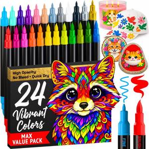 lot 10454 image: ARTISTRO 24 Acrylic Paint Markers - Paint Pens for Drawing, Brush  Fine Tips - For Fabric, Rock, Glass, Wood, DIY - Art and Craft Supplies for Adults, Teens, Kids - Teacher Appreciation Gift