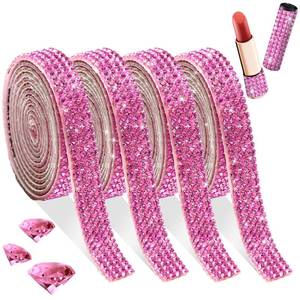 lot 10458 image: FULZTEY Self Adhesive Crystal Ribbon 4 Rows Sticky Gems - Light Pink Rhinestone Strip with 2 mm Gemstone Glitter - Diamond Wrap for DIY Crafts, Clothes and Gift Decoration
