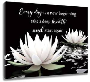 lot 10468 image: SCECALA Black and White Floral Wall Art Inspirational Quotes with Water Lily Wall Art for Living Room Zen Spa Canvas Wall Art Decor for Bedroom Bathroom Home Office Ready to Hang 12L x 16W Inch
