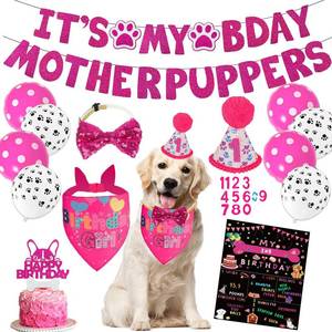 lot 10477 image: Hot-Pink Dog Birthday Party Supplies Pet Birthday Bandanas Girl Doggy Birthdays Hat Bow Tie Greeting Card Numbers It�s My Bday Mother Puppers Sign Banner for Medium Large Pets