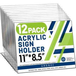 lot 11002 image: Aheroi 12Pcs Acrylic Sign Holder 8.5 x 11, Horizontal Clear Sign Holders 8.5 x 11, L-Shape Acrylic Paper Holder, Plastic Sign Holder Paper Holder Display Stand for Menu Document Picture Frames