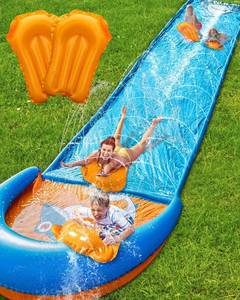 lot 11004 image: Spring Water Slip and Water Slide, 22FT Lawn Slip n WaterSlide for Kids Adults, Backyard Summer Outdoor Water Toys with Sprinkler, 2 Inflatable Bodyboards