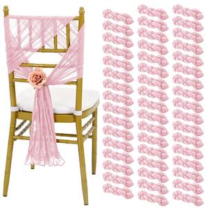 lot 11014 image: REWOMC 50 PCS Cheesecloth Chair Sashes, 15.7x70 inch Bows Designed Chair Sashes, Chair Cover Chair Sashes Decorations, Universal Chair Decoration for Wedding Reception Banquet Party (Light Pink)