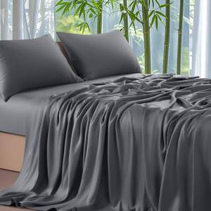 lot 11943 image: Shilucheng Queen Sheets Set - Rayon Derived from 100percent Bamboo_, Breathable and Cooling Bed Sheets, Hotel Luxury Silky Bedding Sheets and Pillowcases,16 Inch Deep Pocket - 4PC (Queen,Dark Grey)