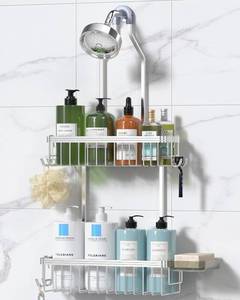 lot 11949 image: YASONIC Shower Caddy Hanging, Never Rust Shower Organizer Hanging, Aluminum Shower Racks for Inside Shower with Hooks for Razor, Bathroom Organizers and Storage with Soap Holder, Bright Silver