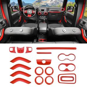 lot 11957 image: SQQP 18PCS Full Set Interior Trim Kit for Jeep Wrangler JK JKU 2011-2018 4 Door,Center Console Door Handle Side Outlet Cup Holder Gear Cover Trim (Red)