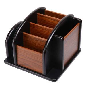 lot 11961 image: Siveit Wooden Desk Organizer, Desktop Office Supplies Storage Remote Control Caddy Holder (6-Compartment)