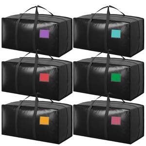 lot 11983 image: RMOHRO 6 Pack Moving Bags with Full-Open Side Zipper, Extra Large 93L Heavy Duty Waterproof Foldable Storage Totes for College Dorm, Moving and Home Organization Black