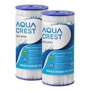 lot 11989 image: AQUA CREST FXHSC Whole House Water Filter, Replacement for GE� FXHSC, GXWH40L, GXWH35F, American Plumber W50PEHD, W10-PR, Culligan� R50-BBSA, 5 Micron 10in x 4.5in, High Flow Sediment Filters, Pack of 2