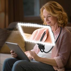 lot 11993 image: Large 10X Rechargeable Magnifying Glass for Reading with Light Hands Free Magnifying Glass Neck Wear Magnifier with 50 Led Lights Full Book Page Magnifier for Seniors Low Vision Elderly
