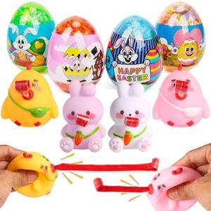lot 11997 image: BEIGUO 4 Pack Easter Egg with Tongue Out Squeeze Toys Inside,Prefilled Eggs with Toys for Kids Easter Basket Stuffers,Eggs Hunt,Party Favors