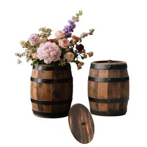 lot 12006 image: 2 Pcs Wood Wine Barrel Vase 6in x 5in � Rustic Wooden Flower Vase Planter for Wedding Reception, Home Indoor Outdoor Garden, Kitchen, Party Table Decoration