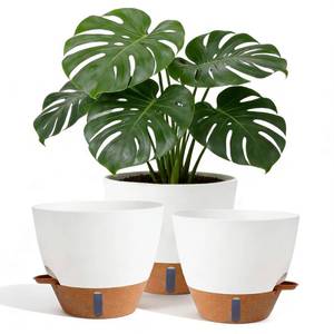 lot 12014 image: Nuotuv 8910 Inch Large Self Watering Pots, Plastic Flower Pots with Multi Mesh Drainage Holes and Water Level Indicator and Deep Reservoir for Indoor Outdoor Garden Plants and Flowers (White)