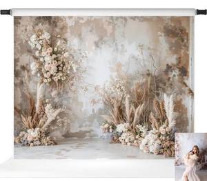lot 12015 image: Kate Boho Flower Backdrop Abstract Art Background Grey Wall Reed Light Photo Background Studio Props,10x8ft