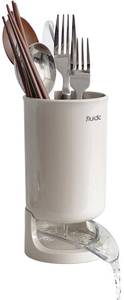 lot 12036 image: carrotez Utensil Drying Holder for Kitchen Counter, Self Draining, Small Utensil Cutlery Flatware Silverware Holder Drainer Cup, Beige, 1 ea