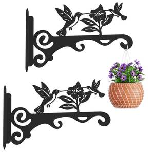 lot 12042 image: mekpiwu Elegant Bird Pattern Wall Hooks - 101214 Inch Metal Plant Hangers for Indoor and Outdoor - Rust-Resistant Bracket for Plants, Feeders, Chimes, Lanterns (2, Black, 10 inch)