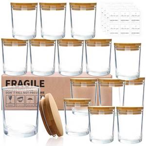 lot 13311 image: CONNOO 15 Pack 7 OZ Clear Candle Jars with Bamboo Lids, Thick Glass Empty Jars for Making Candles - Dishwasher Safe, in Bulk.