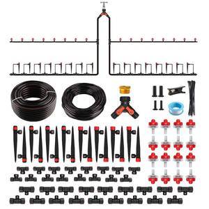 lot 13312 image: A ANLEOLIFE 230FT Drip Irrigation System Kit, Complete Garden Watering System with 12in and 14in Quick-Connect Tubing, 32 Adjustable Emitters for Raised Beds, Lawn, Greenhouse, Potted Plants