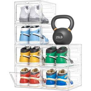lot 13316 image: Pinkpum Upgraded Hard Shoe Storage Box 6 Pack X-Large Fit Size 12, Thicken and Sturdy Clear Plastic Stackable Shoe Organizer Box Closet, Sneaker Storage Display Case Holder Bins with Magnetic Door White