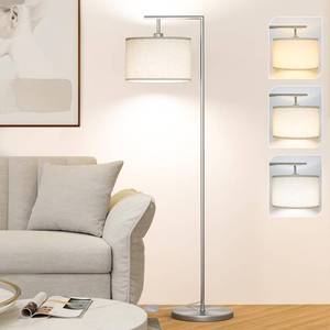 lot 13318 image: CNXIN Floor Lamp for Living Room with 3 Color Temperatures Standing Lamp with Adjustable Beige Linen Lampshade Tall Lamps for Bedroom Office Classroom Dorm Room, 9W LED Bulb Included, Silver