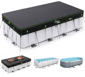 lot 13327 image: UIRWAY 500D Pool Cover 24FT Round 2026 Upgraded Heavy Duty Fabric Solar Pool Covers for Above Ground Pools, New Super Windproof Gel-Coated Tarp Straps, Swimming Pool Covers with UV Protection