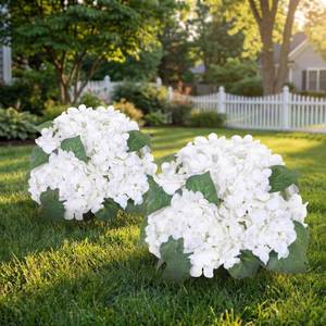 lot 13335 image: Yunlly 2 Set 23.6in Artificial Hydrangea Tree with Ground Spike Outdoor Faux Hydrangea Flowers Bushes UV Resistant Fake Decorative Flowers Plant Tree for Outdoor Front Garden Patio Yard(White)