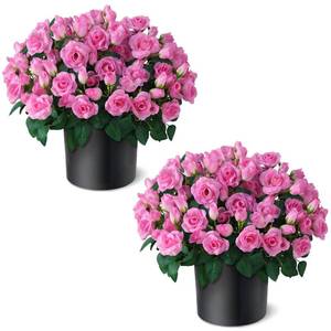 lot 13336 image: Juxdp 2 Set of Artificial Rose Topiary Trees - Faux Silk Flower Potted Plant, UV Resistant Fake Outdoor Rose Bush for Front Door, Farmhouse, Porch, Garden Decor (Pink)