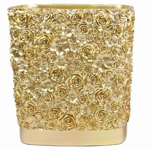 lot 13341 image: Hymmah Bathroom Trash Can 1.8 Gallon(7 Liter) Small Kitchen Garbage Can,Decor Wastebasket for Bedroom Office,Resin Hand-Carved Rose Flower Gold