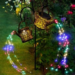 lot 14008 image: MEREAR Solar Watering Can Lights Outdoor with 8 Multi-Color Changing Modes, IP65 Waterproof Landscape Light Garden Decor, One Pole Two Lights Outside Decorations for Lawn, Backyard, Patio, Chrismas