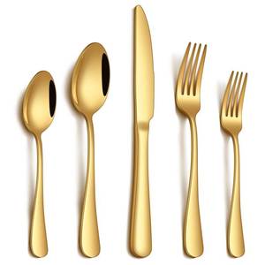 lot 14017 image: PHILIPALA 20 Piece Gold Silverware Set, Stainless Steel Flatware Set for 4 Food Grade Cutlery Utensil Set Include Knife Fork Spoon Mirror Polished Dishwasher Safe