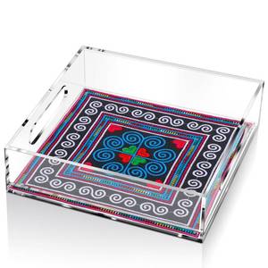 lot 14030 image: LOYIM Acrylic Serving Tray with Handle Needlepoint Clear Decorative Tray Countertop Organizer for Home Bathroom Office (9inx 9in)