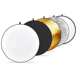 lot 14375 image: NEEWER 43 Inch110 Centimeter Light Reflector Diffuser 5 in 1 Collapsible Multi Disc with Bag - Translucent, Silver, Gold, White, and Black for Studio Photography Lighting Outdoor