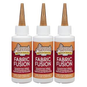 lot 14378 image: Aleenefts Fusion Fabric Adhesive 2 fl oz 3-Pack, Washable Fabric Glue for Clothes, Denim, Leather, Polyester, Cotton, Fabrics, Dries Flexible