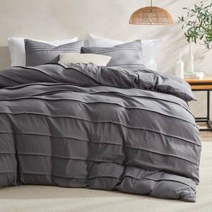 lot 14384 image: Oli Anderson Grey Duvet Cover King Size - Pleated King Duvet Cover, 3PCS Soft and Breathable Textured Bedding Set with Zipper Closure(Grey,104inx90in)