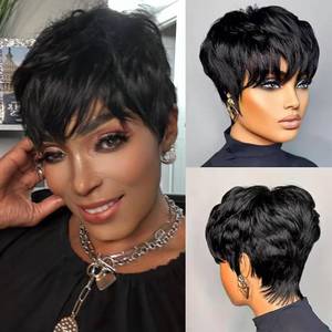 lot 14385 image: Pink Planet Pixie Cut Wig Human Hair for Black Women Short Pixie Cut Wigs Human Hair Wear and Go Glueless Pixie Wig Short Layered Brazilian Virgin Human Hair Wigs for Women 036-1B