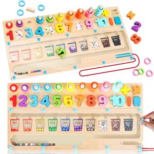 lot 14388 image: Rideomon 3 in 1 Montessori Toys for 3 Year Old, Education Toys for Preschool Learning Activities, Wooden Magnetic Color and Number Maze, Sorting Counting Color Matching Toddler Puzzle