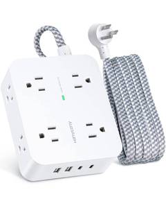 lot 14400 image: 6Ft Surge Protector Power Strip with USB C, HANYCONY Extension Cord with 8 Outlets(2.2 IN) 4 USB Ports(2 USB C), Flat Plug, Wall Mount, 3 Side Outlet Extender for Home Dorm Room Essentials, ETL Listed