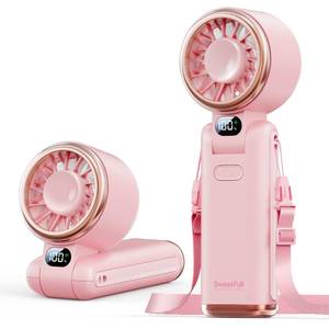 lot 14402 image: SWEETFULL Portable Handheld Turbo Fan - Portable Fans Rechargeable, 5000mAh, 180° Adjustable, 5 Speed Wind, Digital Display Electric Personal Hand Fan Quiet, Travel Essentials, Beach Vacation (Pink)