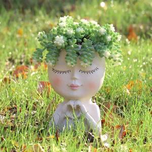 lot 14403 image: Face Planter Pot with Heart Hands, Resin Head Planter for Indoor Plants, Cute Succulent Pots with Drainage Hole, Gardening Gifts for Women Mom Teacher, 7.3in Home Decor (White)